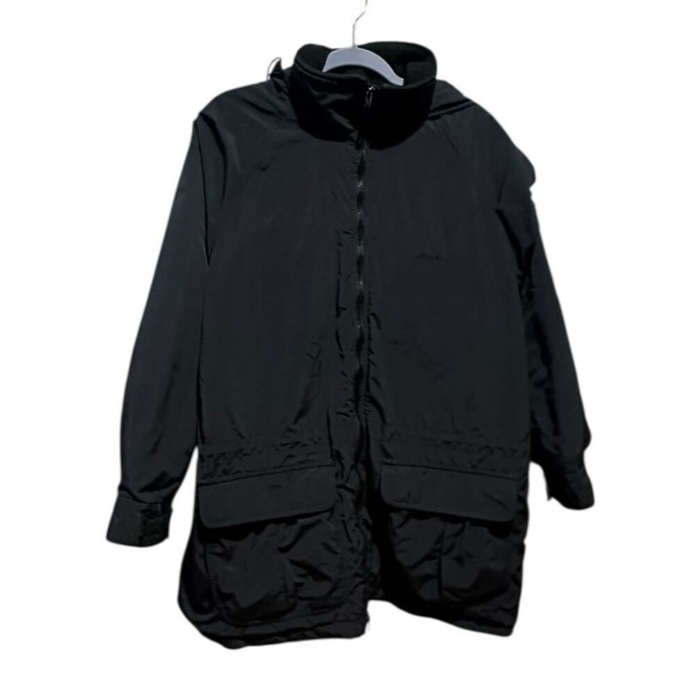 Vintage Eddie Bauer Windfoil Jacket Women’s L Hood Black Fleece Lined USA Zip